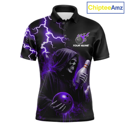 Purple Grim Reaper Bowling Shirt For Men Custom Lightning Team League Bowling Jersey Polo, 1/4 Zip TDM5856