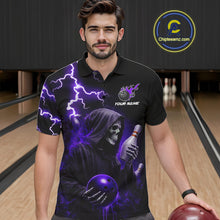 Load image into Gallery viewer, Purple Grim Reaper Bowling Shirt For Men Custom Lightning Bowling Jersey Team Polo &amp; 1/4 Zip TDM5857