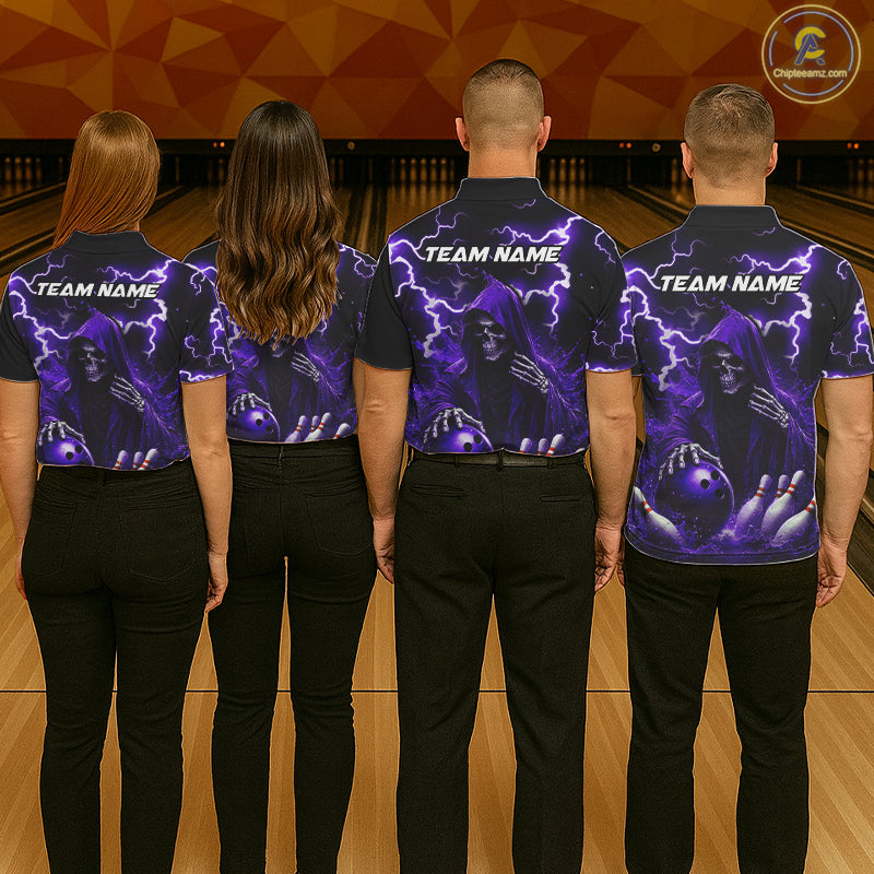 Purple Grim Reaper Bowling Shirt For Women Custom Lightning Bowling Jersey Team Polo & 1/4 Zip TDM5857