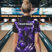 Load image into Gallery viewer, Purple Grim Reaper Bowling Shirt For Women Custom Lightning Bowling Jersey Team Polo &amp; 1/4 Zip TDM5857