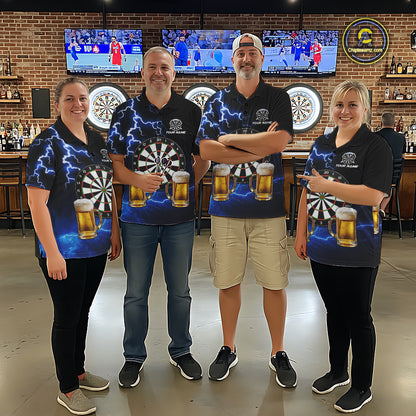 Blue Funny Beer Darts Shirt For Women Custom Lightning Darts Jersey Team Polo & 1/4 Zip TDM5858