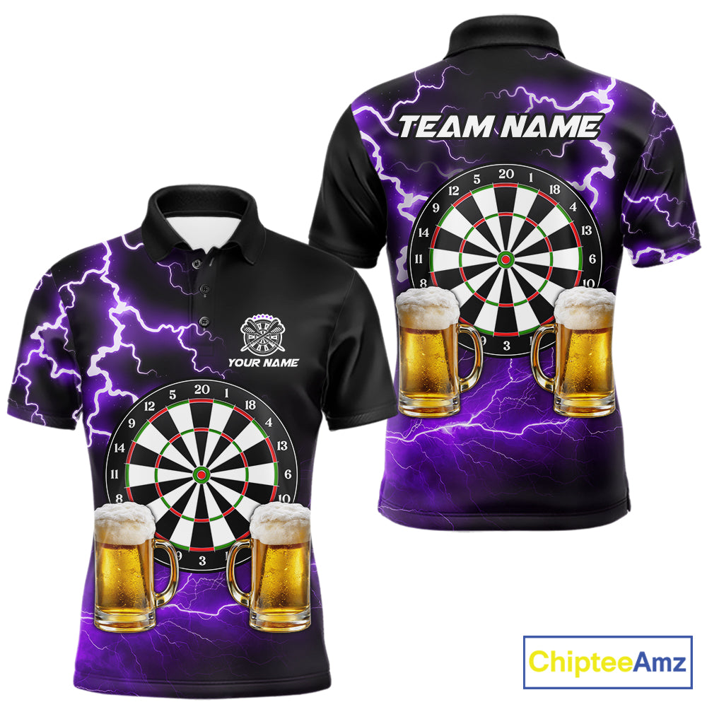 Purple Funny Beer Darts Shirt For Men Custom Lightning Darts Jersey Team Polo & 1/4 Zip TDM5859