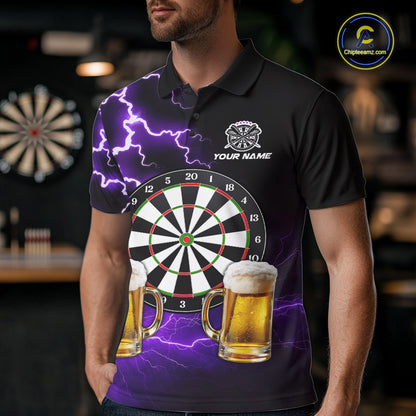 Purple Funny Beer Darts Shirt For Men Custom Lightning Darts Jersey Team Polo & 1/4 Zip TDM5859
