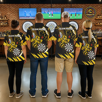 Yellow Black Funny Bee Thunder Lightning Darts Shirt For Men Custom Dart Team Jersey Polo, 1/4 Zip TDM6015