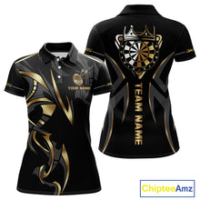 Load image into Gallery viewer, Black And Gold Dartboard Crown Dart Shirts For Women Custom Dart Jersey Team Polo &amp; Quarter Zip TDM3835