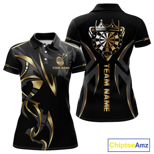 Black And Gold Dartboard Crown Dart Shirts For Women Custom Dart Jersey Team Polo & Quarter Zip TDM3835