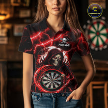 Load image into Gallery viewer, Red Grim Reaper Skull Thunder Lightning Darts Shirt For Women Custom Darts Jersey Team Polo &amp; 1/4 Zip TDM6467