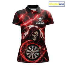 Load image into Gallery viewer, Red Grim Reaper Skull Thunder Lightning Darts Shirt For Women Custom Darts Jersey Team Polo &amp; 1/4 Zip TDM6467