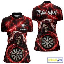 Load image into Gallery viewer, Red Grim Reaper Skull Thunder Lightning Darts Shirt For Women Custom Darts Jersey Team Polo &amp; 1/4 Zip TDM6467