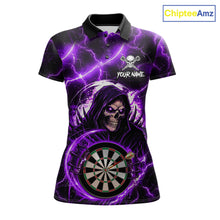 Load image into Gallery viewer, Purple Grim Reaper Skull Thunder Lightning Darts Shirt For Women Custom Darts Jersey Polo &amp; 1/4 Zip TDM6468