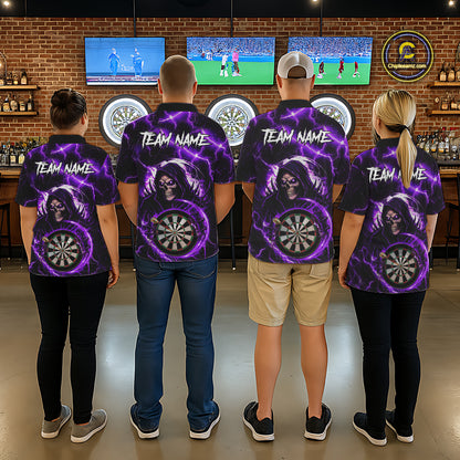 Purple Grim Reaper Skull Thunder Lightning Darts Shirt For Men Custom Darts Jersey Polo & 1/4 Zip TDM6468