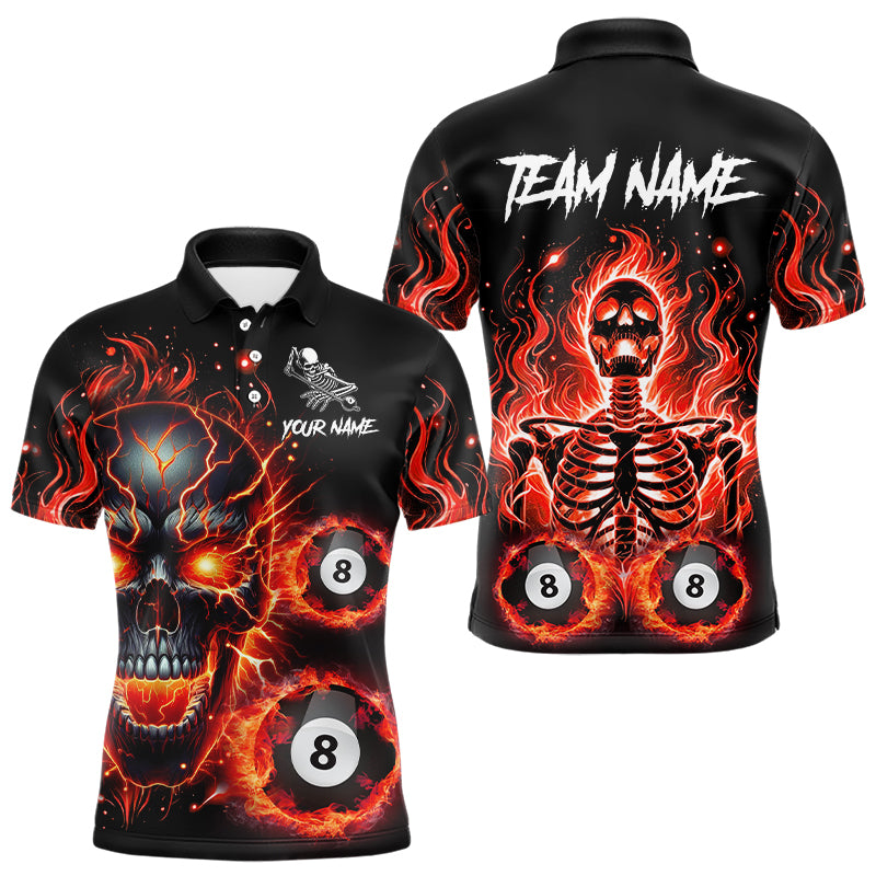 Personalized Magma Crack Skull Billiard Shirts For Men, Fire Flame Billiard Jerseys | Orange TDM3148