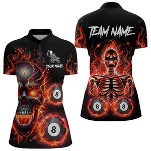 Personalized Magma Crack Skull Billiard Shirts For Women, Fire Flame Billiard Jerseys | Orange TDM3148