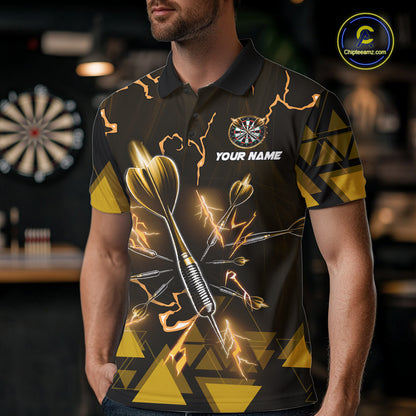 Yellow Darts Arrow Thunder Lightning Dart Shirts For Men Custom Dart Team Jerseys Polo & 1/4 Zip TDM5866