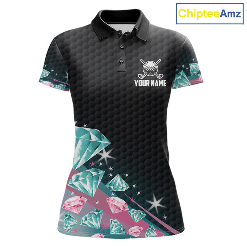 Funny Pink And Turquoise Diamonds Women Golf Polo Shirts Custom Team Golf Shirt, Golfing Gifts TDM6471