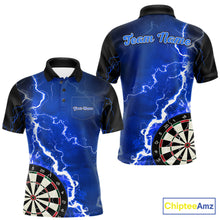 Load image into Gallery viewer, Custom blue lightning darts team jersey polo shirt with left chest pocket for men, personalized lightning dart league shirt.