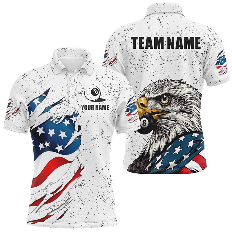 White Grunge Eagle American Flag Custom Billiard Shirts For Men, Patriotic Billiard Team Shirts TDM2445