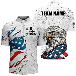 White Grunge Eagle American Flag Custom Billiard Shirts For Men, Patriotic Billiard Team Shirts TDM2445