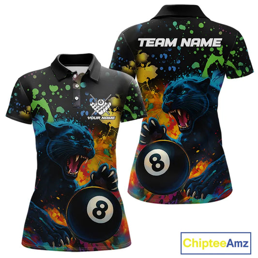 Personalized Colorful Splash Panther Billiard Shirt For Women Custom Funny 8 Ball Pool Team Jersey TDM5380