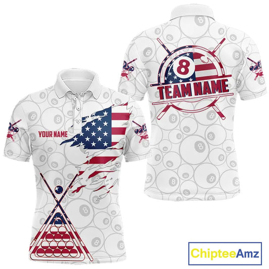 American Flag 8 Ball Billiard Jersey For Men Custom Patriotic Billiard Shirt Team Polo & 1/4 Zip TDM5383