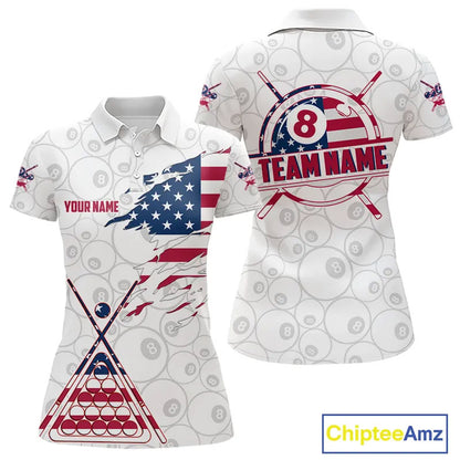 American Flag 8 Ball Billiard Jersey For Women Custom Patriotic Billiard Shirt Team Polo & 1/4 Zip TDM5383