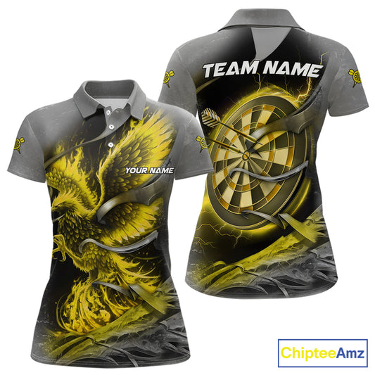 Personalized Phoenix Flame Darts Shirt For Women Custom Darts Team Jersey Polo & 1/4 Zip |Yellow TDM5650