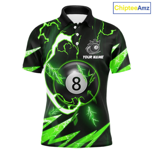 Personalized Green 8 Ball Pool Billiard Shirts For Men Custom Thunder Lightning Pool Jerseys TDM5877