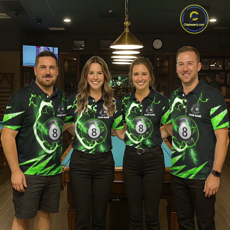 Personalized Green 8 Ball Pool Billiard Shirts For Men Custom Thunder Lightning Pool Jerseys TDM5877