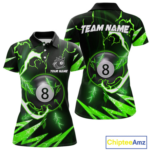 Personalized Green 8 Ball Pool Billiard Shirts For Women Custom Thunder Lightning Pool Jerseys TDM5877