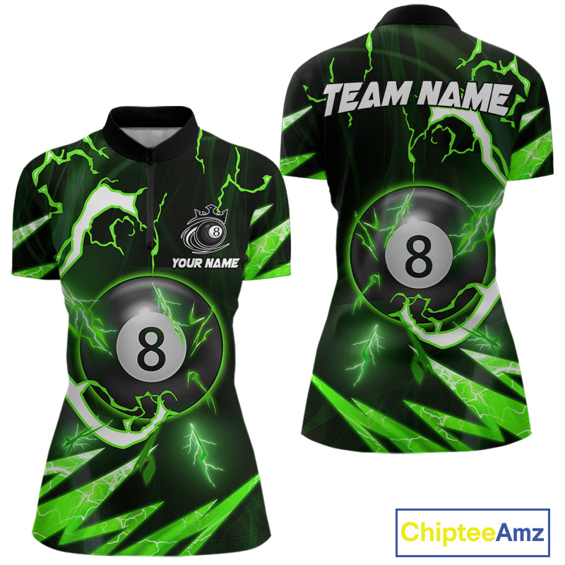 Personalized Green 8 Ball Pool Billiard Shirts For Women Custom Thunder Lightning Pool Jerseys TDM5877