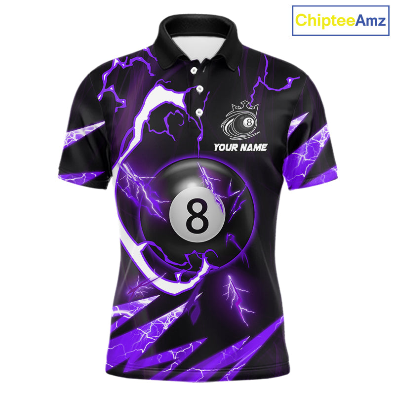 Personalized Purple 8 Ball Pool Billiard Shirts For Men Custom Thunder Lightning Pool Jerseys TDM5878