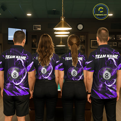 Personalized Purple 8 Ball Pool Billiard Shirts For Men Custom Thunder Lightning Pool Jerseys TDM5878