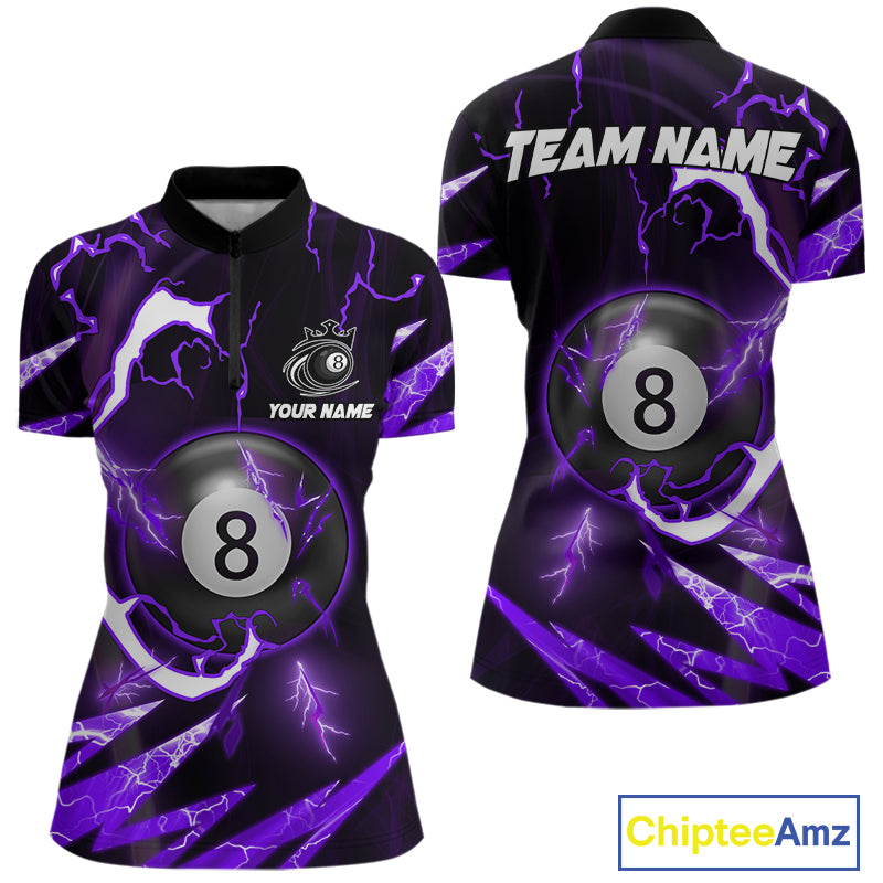 Personalized Purple 8 Ball Pool Billiard Shirts For Women Custom Thunder Lightning Pool Jerseys TDM5878