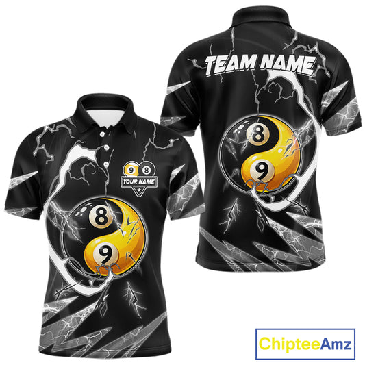 Personalized White Black 8 Ball 9 Ball Yin-Yang Billiard Shirt For Men, Lightning Pool Team Jersey TDM5879