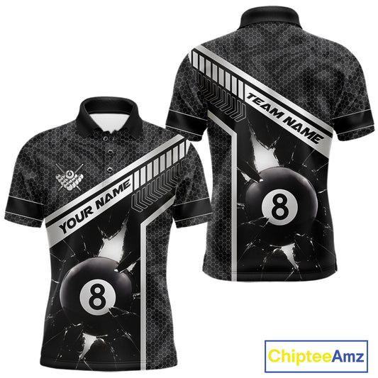 Black And White 8 Ball Break Glass Billiard Shirt For Men Custom Pool Team Jersey Polo & 1/4 Zip TDM6252