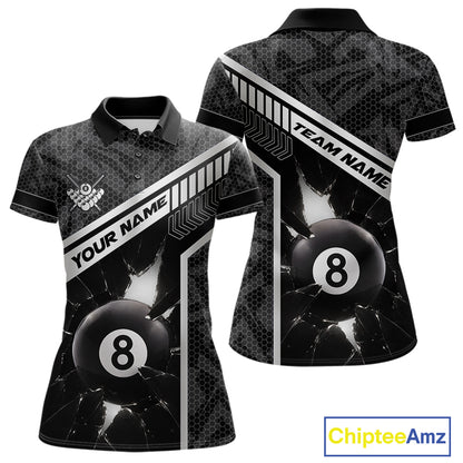 Black And White 8 Ball Break Glass Billiard Shirt For Women Custom Pool Team Jersey Polo & 1/4 Zip TDM6252