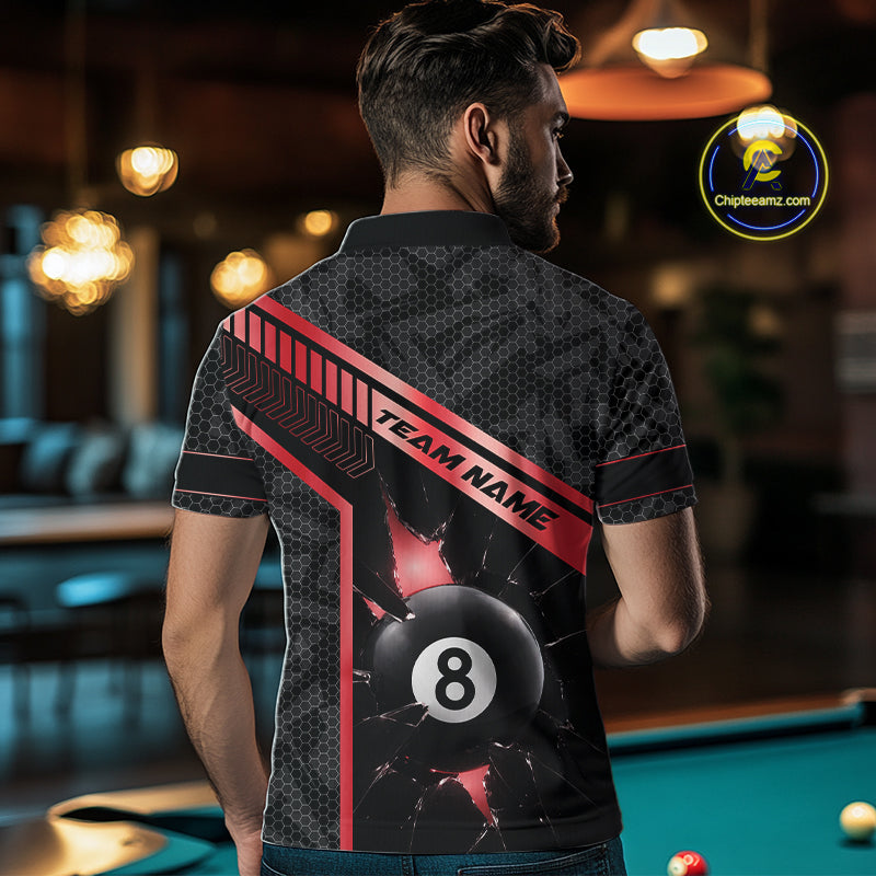 Black And Red 8 Ball Break Glass Billiard Shirt For Men Custom Pool Team Jersey Polo & 1/4 Zip TDM6253