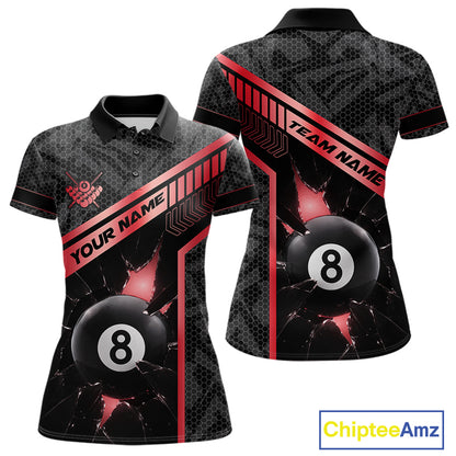 Black And Red 8 Ball Break Glass Billiard Shirt For Women Custom Pool Team Jersey Polo & 1/4 Zip TDM6253