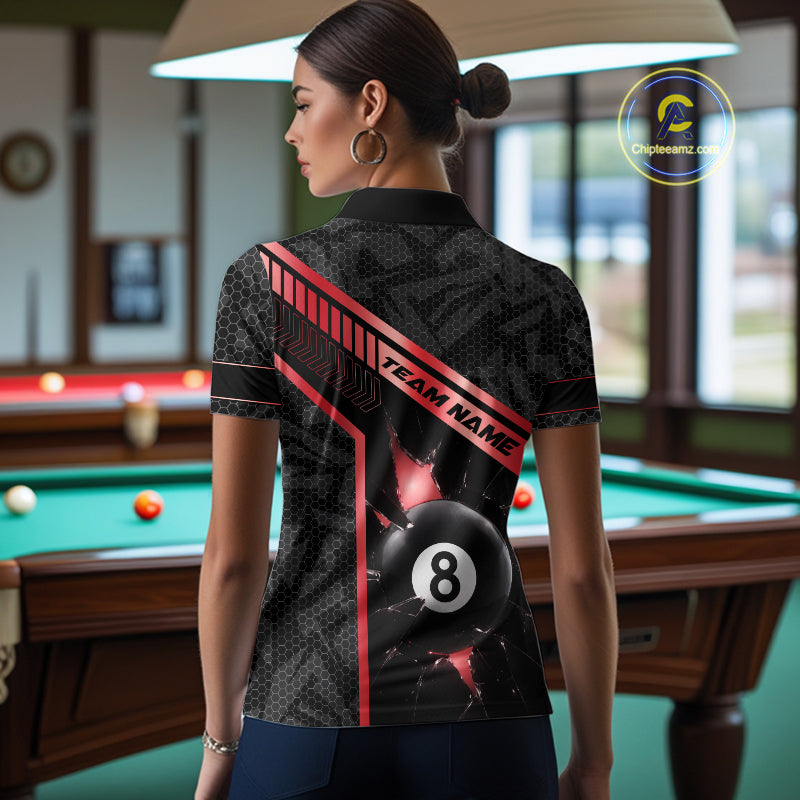 Black And Red 8 Ball Break Glass Billiard Shirt For Women Custom Pool Team Jersey Polo & 1/4 Zip TDM6253