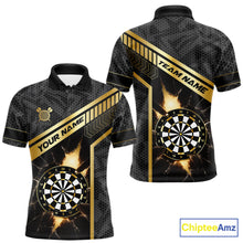 Load image into Gallery viewer, Black And Gold Break Glass Darts Shirt For Men Custom Darts Jersey Team Polo &amp; Quarter Zip Shirt TDM6255