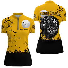 Load image into Gallery viewer, Personalized Halloween Darts Shirts For Women, Funny Grim Reaper Orange Black Darts Jerseys TDM2453