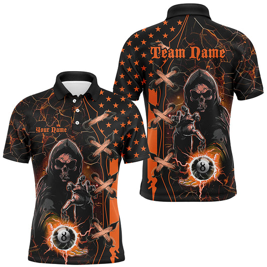 Orange Grim Reaper Lightning US Flag Billiard Shirts For Men,  Halloween Billiard Jerseys TDM2676
