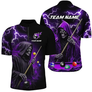 Purple Grim Reaper Billiard Shirts For Men Custom Thunder Lightning Team League Billiard Jerseys TDM2919