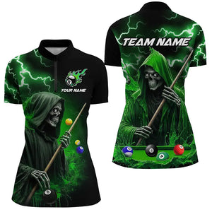 Green Grim Reaper Billiard Shirts For Women Custom Thunder Lightning Team League Billiard Jerseys TDM2920