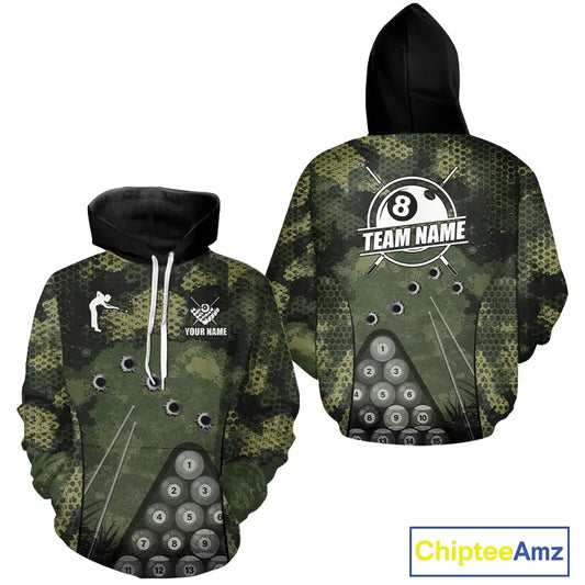 Green Camo 8 Ball Pool Hoodie For Men And Women Custom Camouflage Billiard Hoodie Team Jersey TDM5655