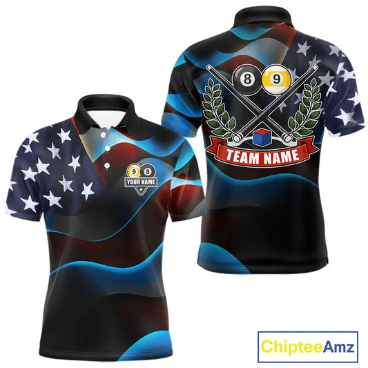 Personalized American Flag 8 Ball & 9 Ball Billiard Shirt For Men, Patriotic Pool Team Jersey TDM5657