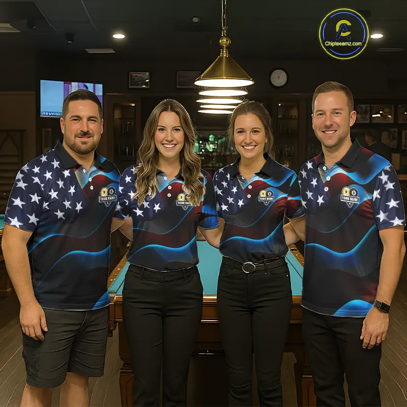 Personalized American Flag 8 Ball & 9 Ball Billiard Shirt For Men, Patriotic Pool Team Jersey TDM5657