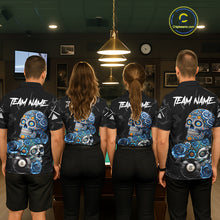 Load image into Gallery viewer, Personalized Blue 8 Ball Sugar Skull Billiard Shirt For Men, Pool Team Jersey Polo &amp; 1/4 Zip TDM6261