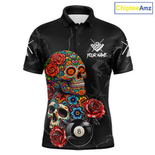 Load image into Gallery viewer, Custom Colorful Sugar Skull Billiard Shirt For Men, 8 Ball Pool Team Jersey Polo &amp; 1/4 Zip TDM6262