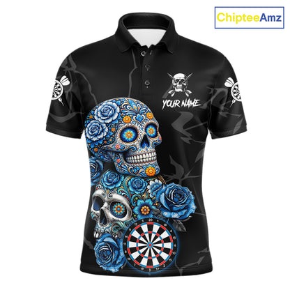 Personalized Blue Sugar Skull Darts Shirt For Men Custom Darts Jersey Team Polo & Quarter Zip TDM6263